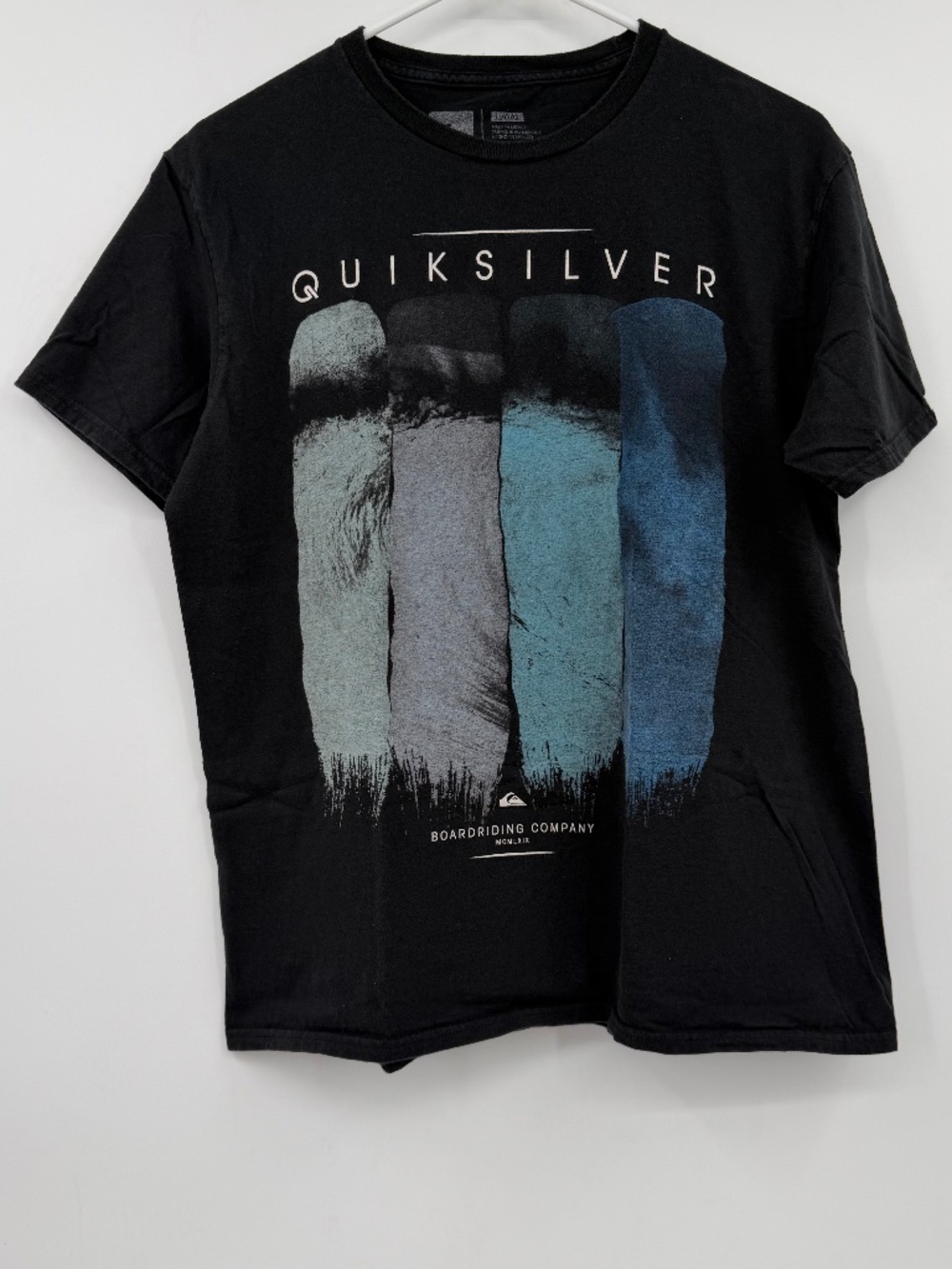 Quiksilver T Shirt Men Large Black Short Sleeve Surf Wave Modern Fit Cotton
